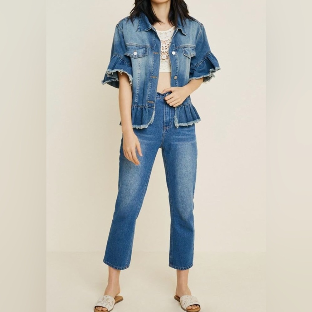 Blue Denim Ruffle Jacket - Picture 5 of 12